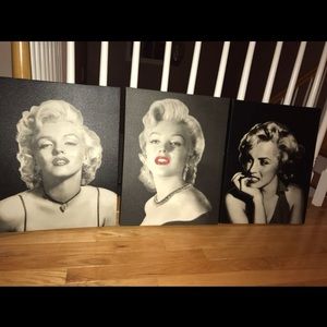 3 Black&White Marilyn Monroe wall-art canvases